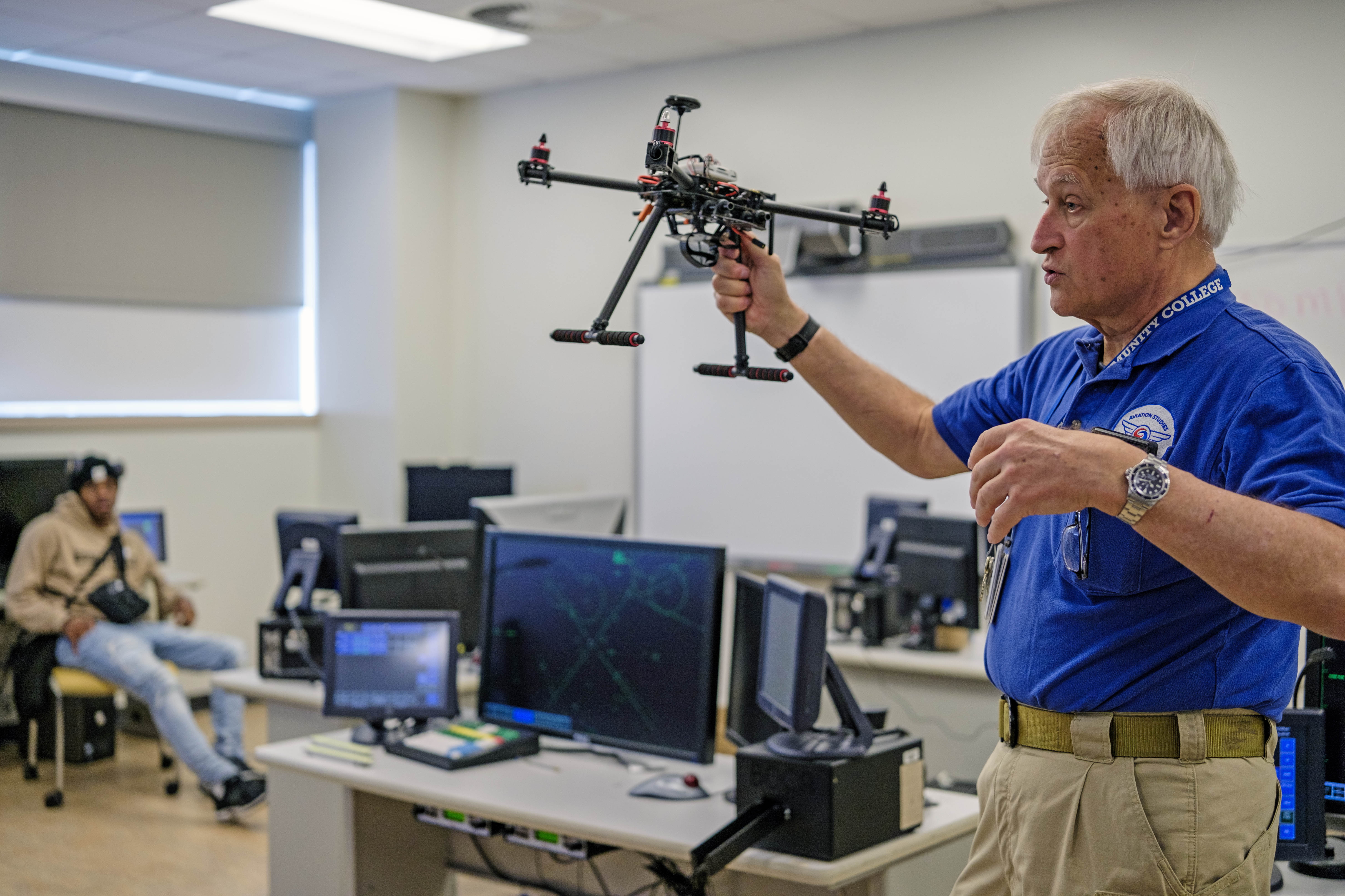 Professor Tim Cwik demonstrates the capabilities of a drone